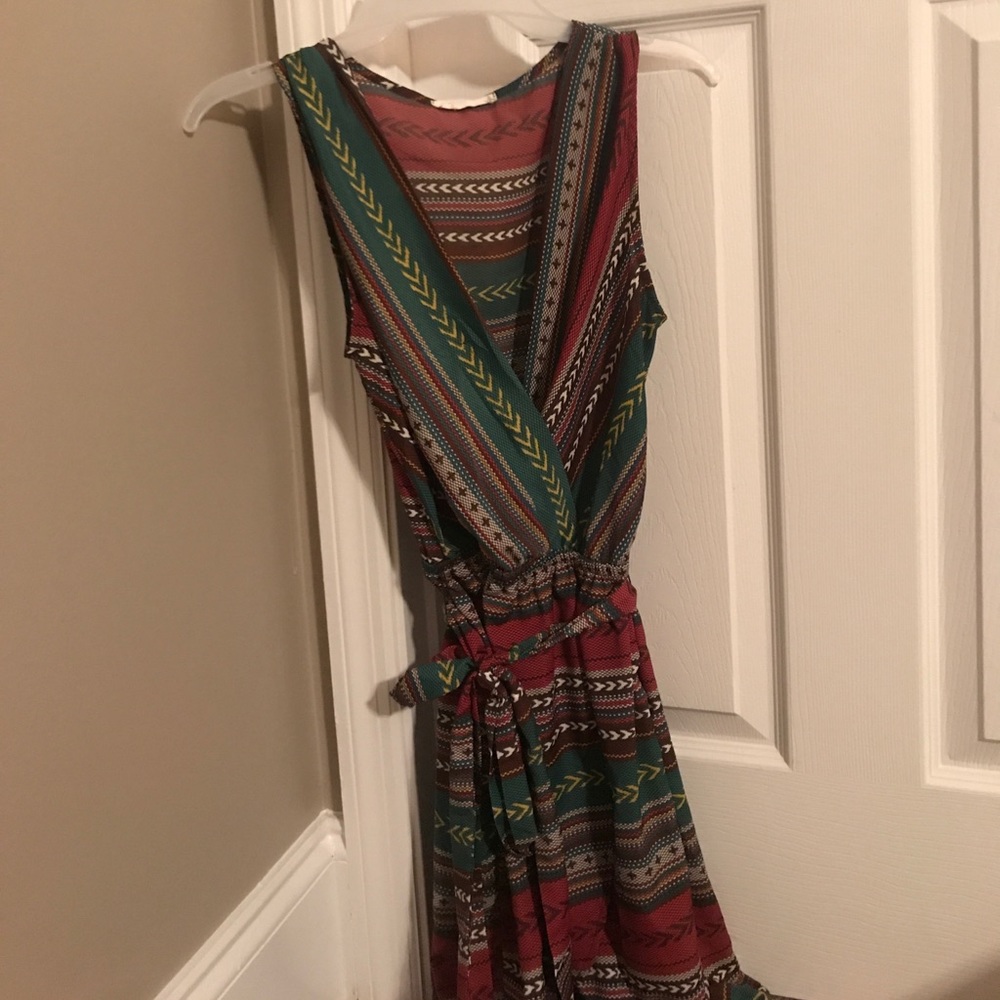 Aztec print, belted dry clean only polyester dress