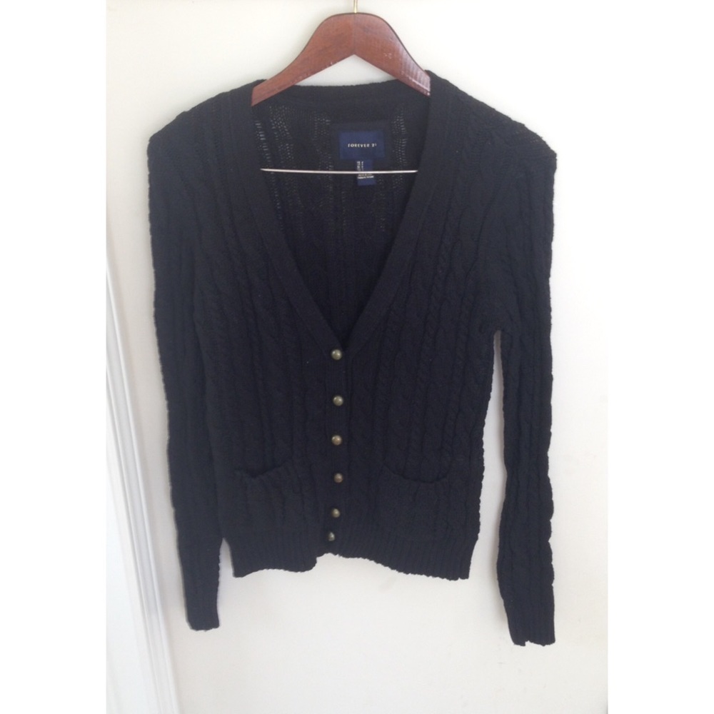 Cable knit cardigan sweater