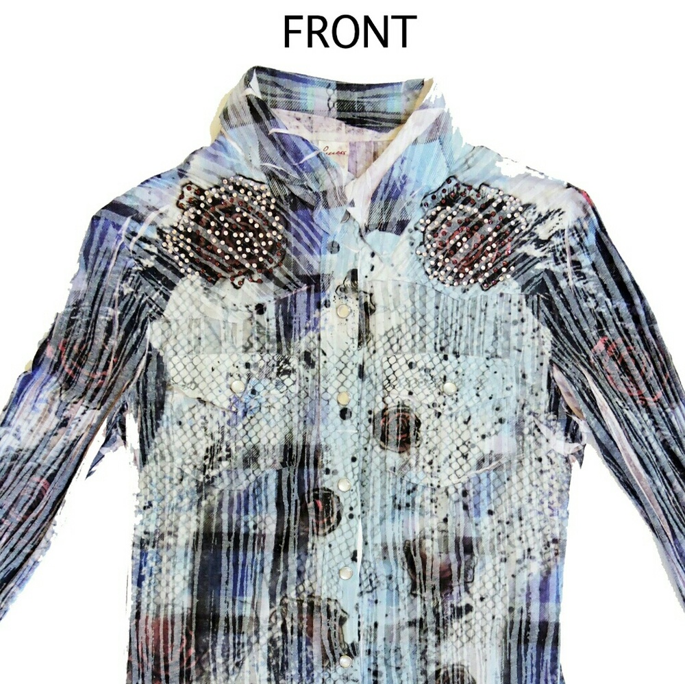 Guess Sparkly Purple Blue Studded Cowgirl Shirt