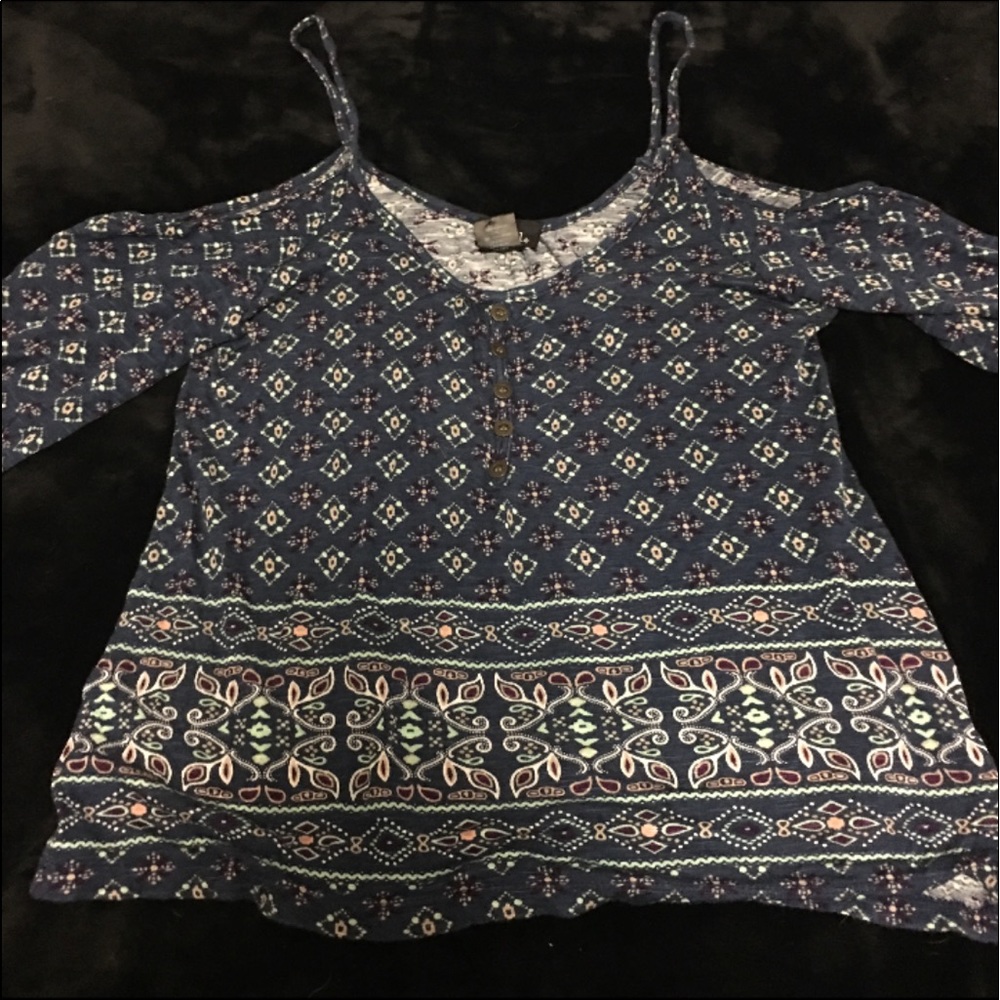 Blue cold shoulder top