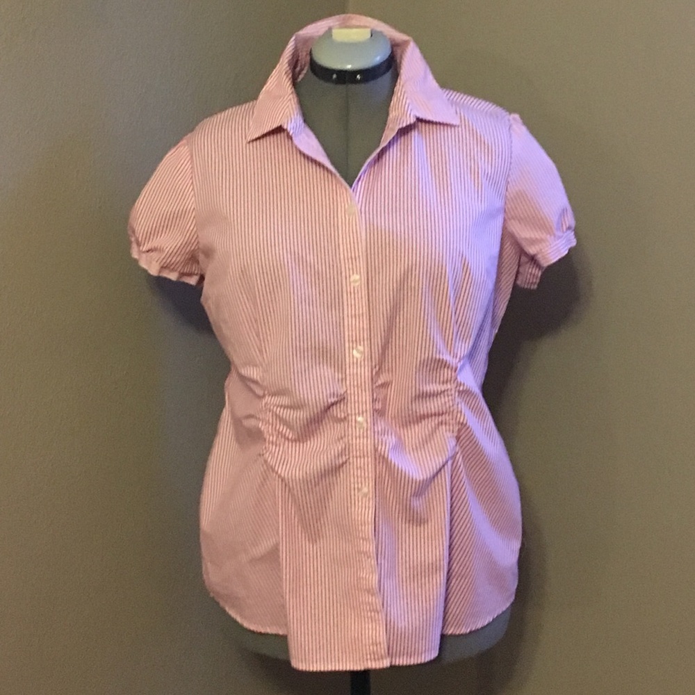 Pink and White Ruched Blouse