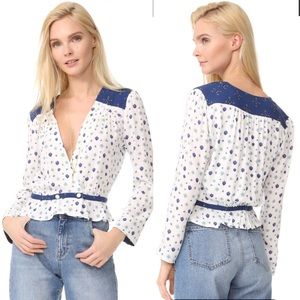 {Free People} Navy White Where We Roam Wrap Top