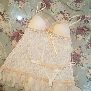 Sheer Lace Bridal babydoll w/ matching thong -L