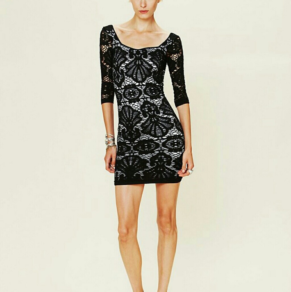 Free People Medallion Crochet Body Con Mini Dress