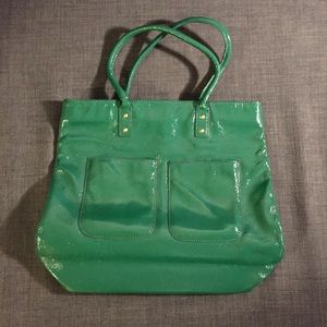 J Crew Green Patent Leather Tote Bag
