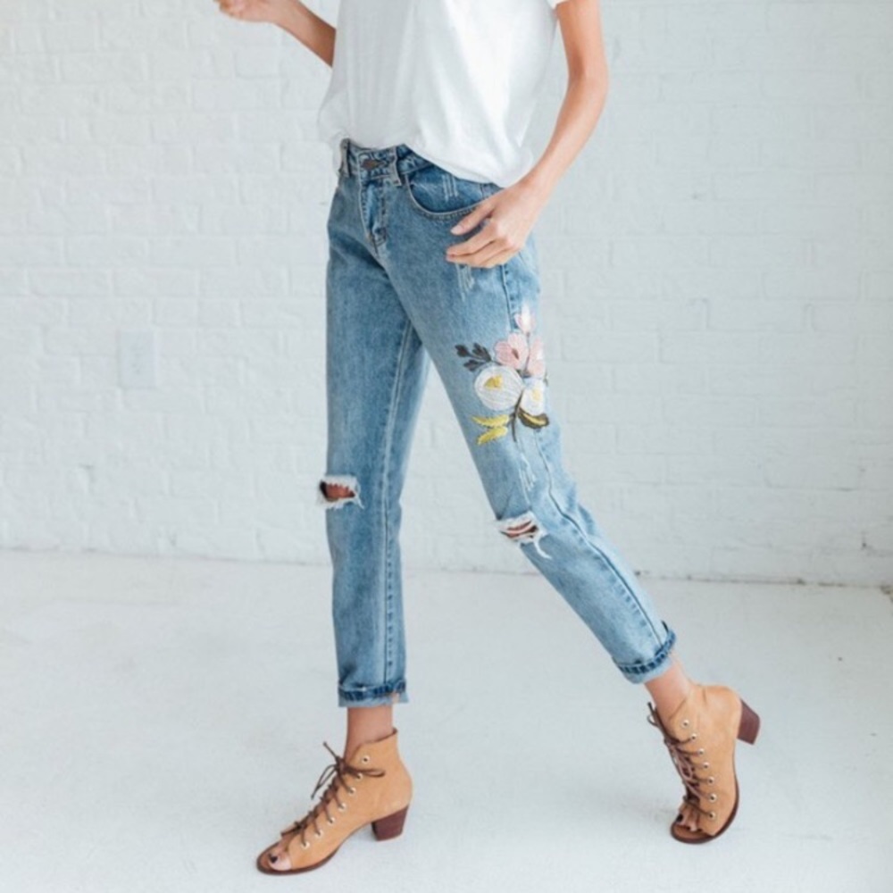 Floral Embroidered Jeans