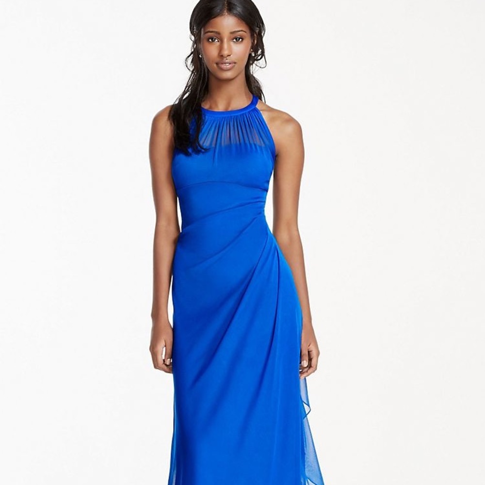 David's Bridal Long Mesh Dress w/Illusion Neckline