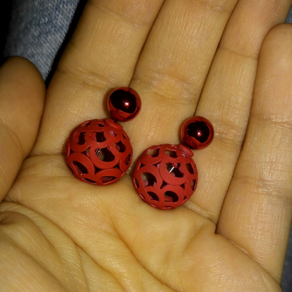 Red double sided earrings (front back, two sided)