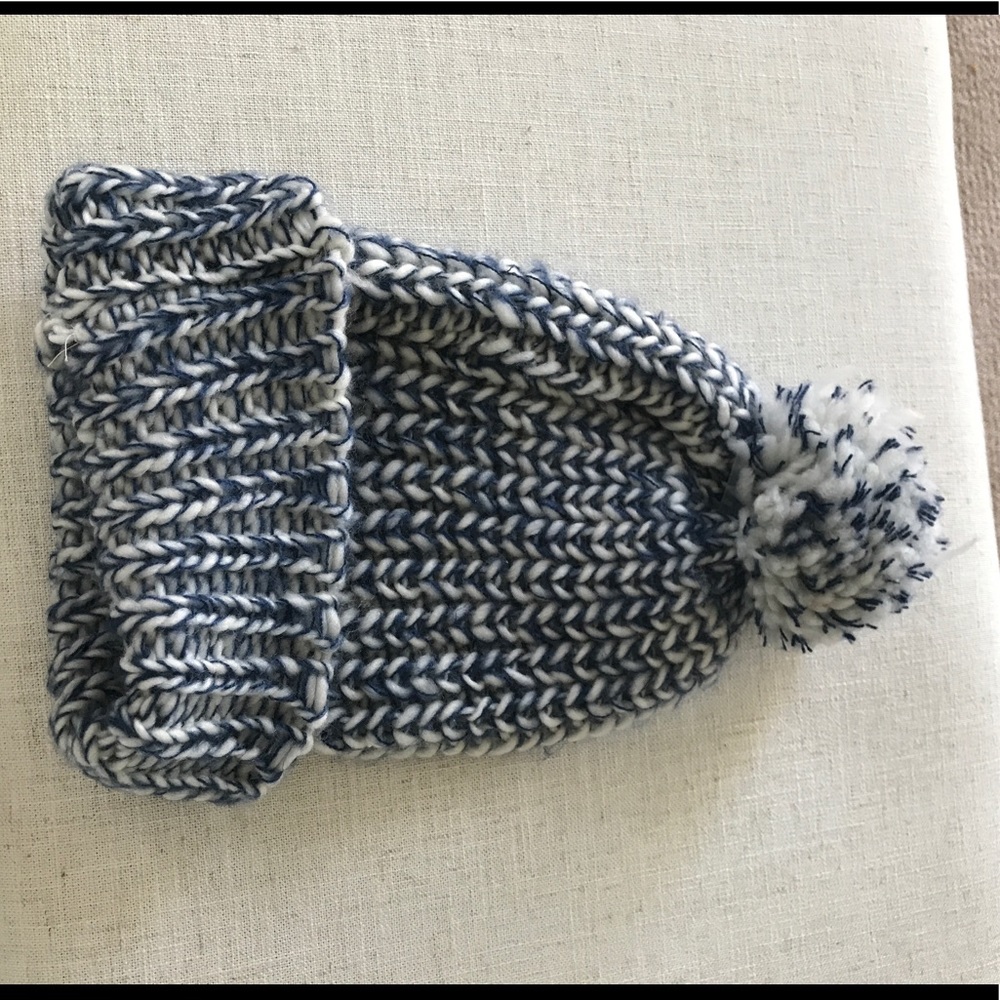 Blue and white beanie