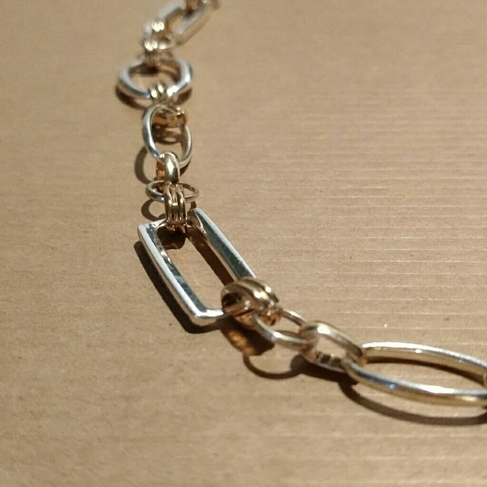 No label silver gold rectangle circle necklace