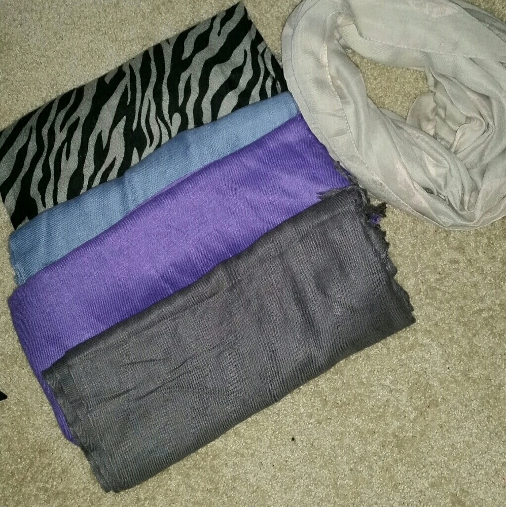 Scarves- Purple, Zebra, Grey and Pink with kisses.