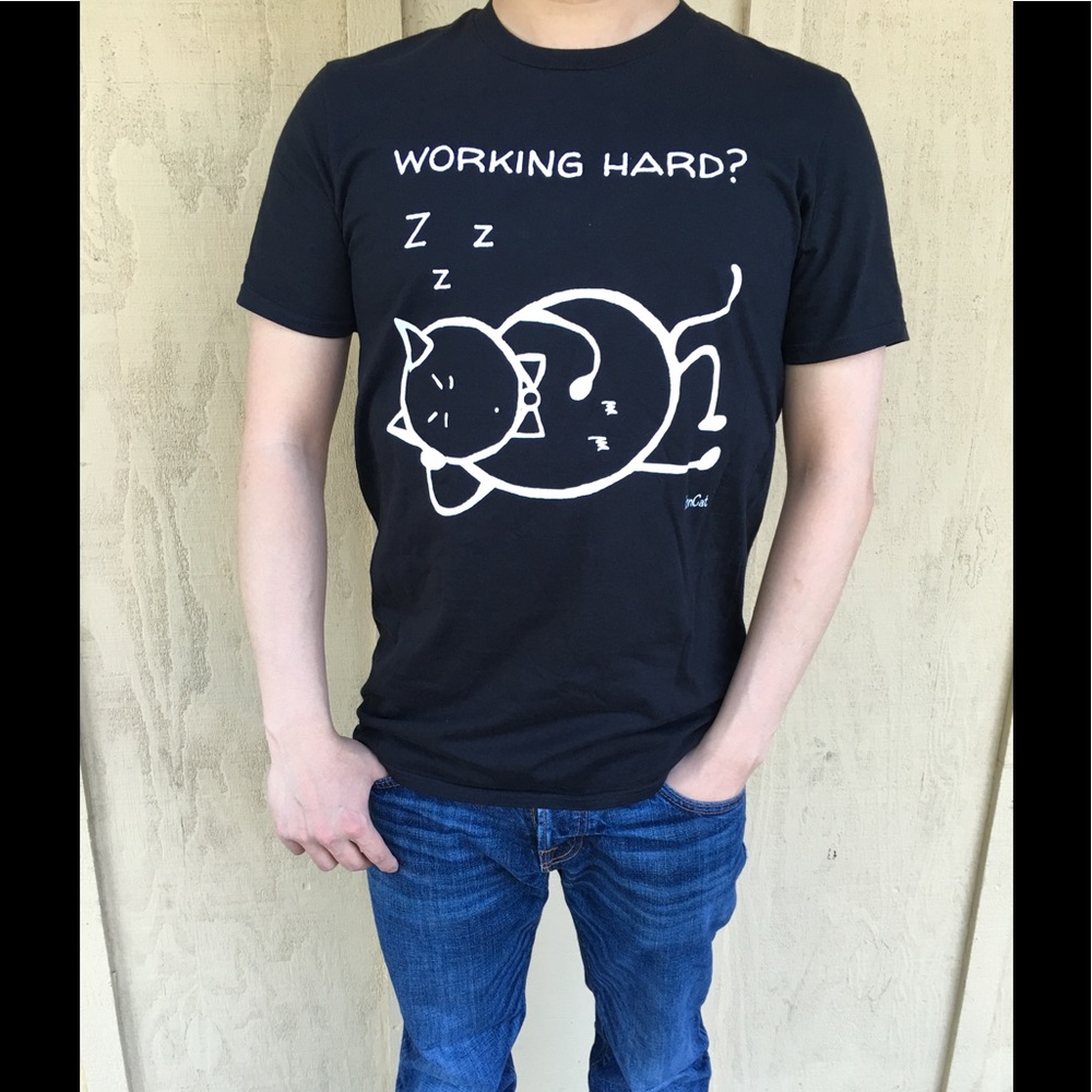 HP "Working Hard?"  Unisex casual cat t-shirt - Picture 2 of 3