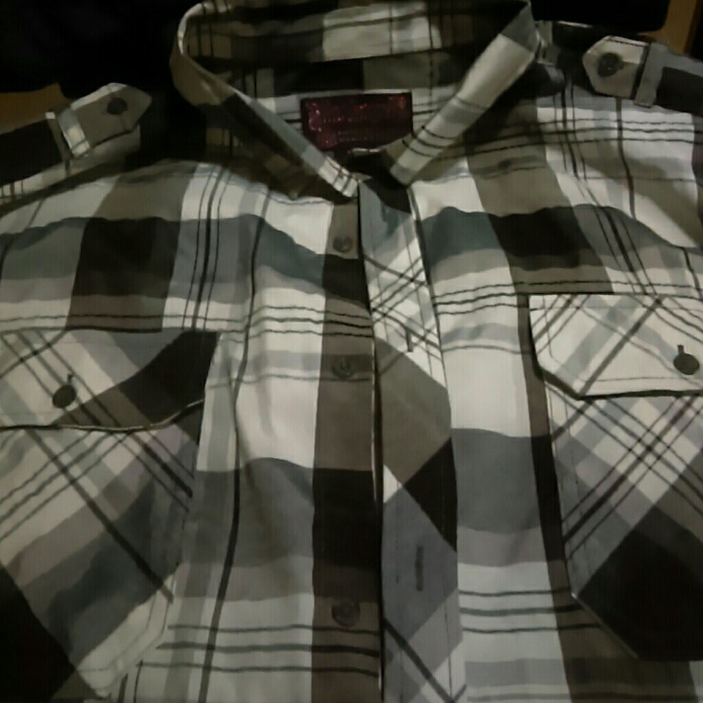 A Dress Up Button Down Plaid Shirt/W little shine
