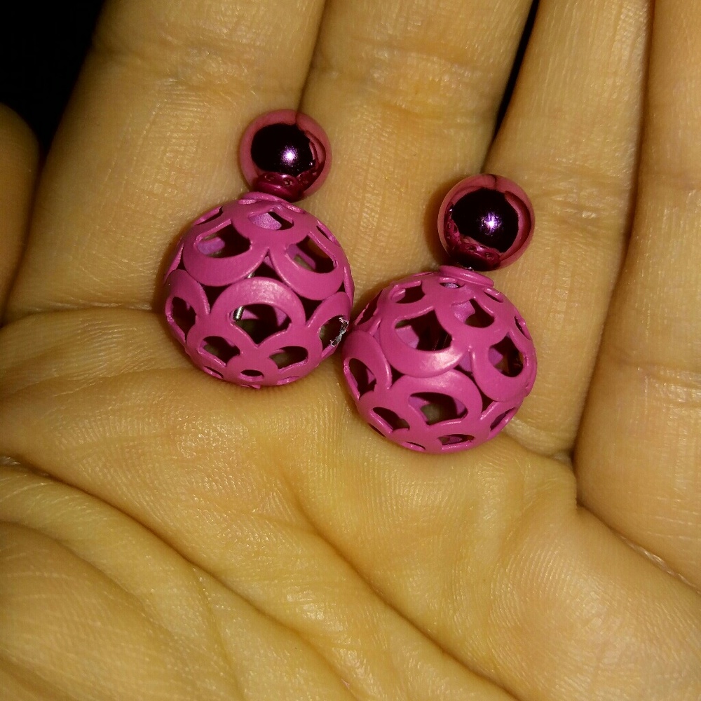 Pink double sided earrings (front back, two sided)
