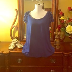 Cato 22/24 Ruffled sleeve top with gold embell