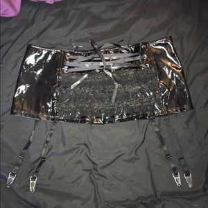 Vintage lip service vinyl mini skirt with garters