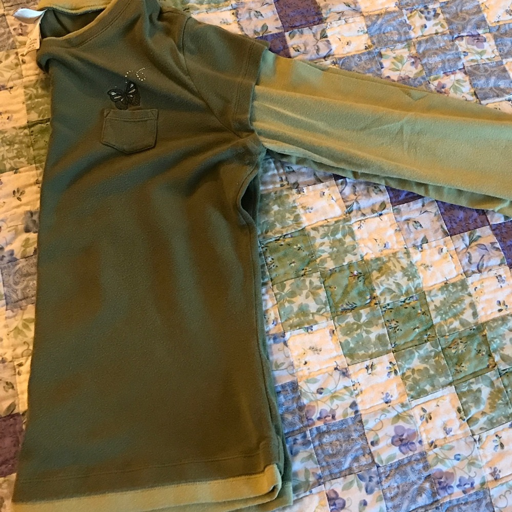 Layered Green Shirt with Cute Butterfly Accent