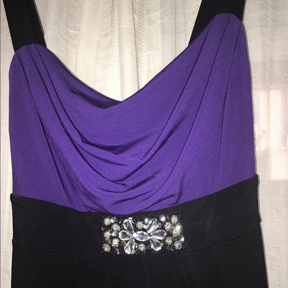 Stretchy black and purple mid-length dress