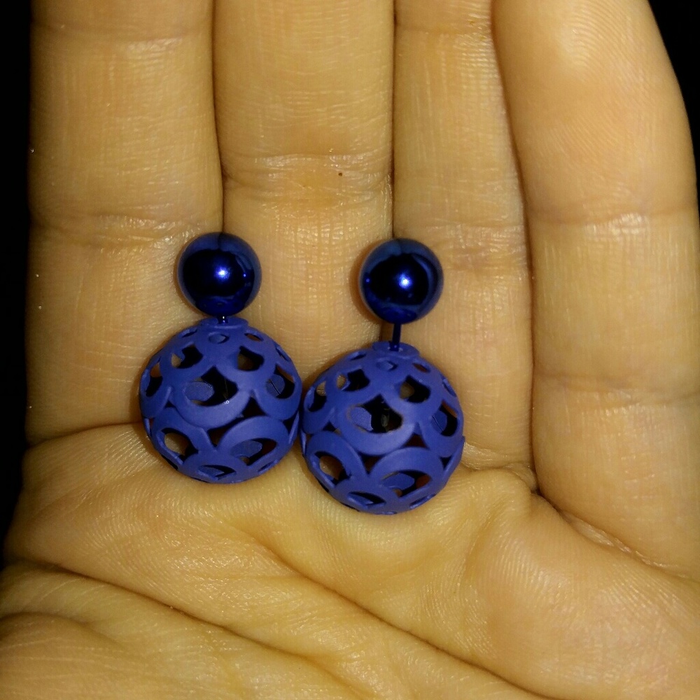 Dark blue double sided earrings