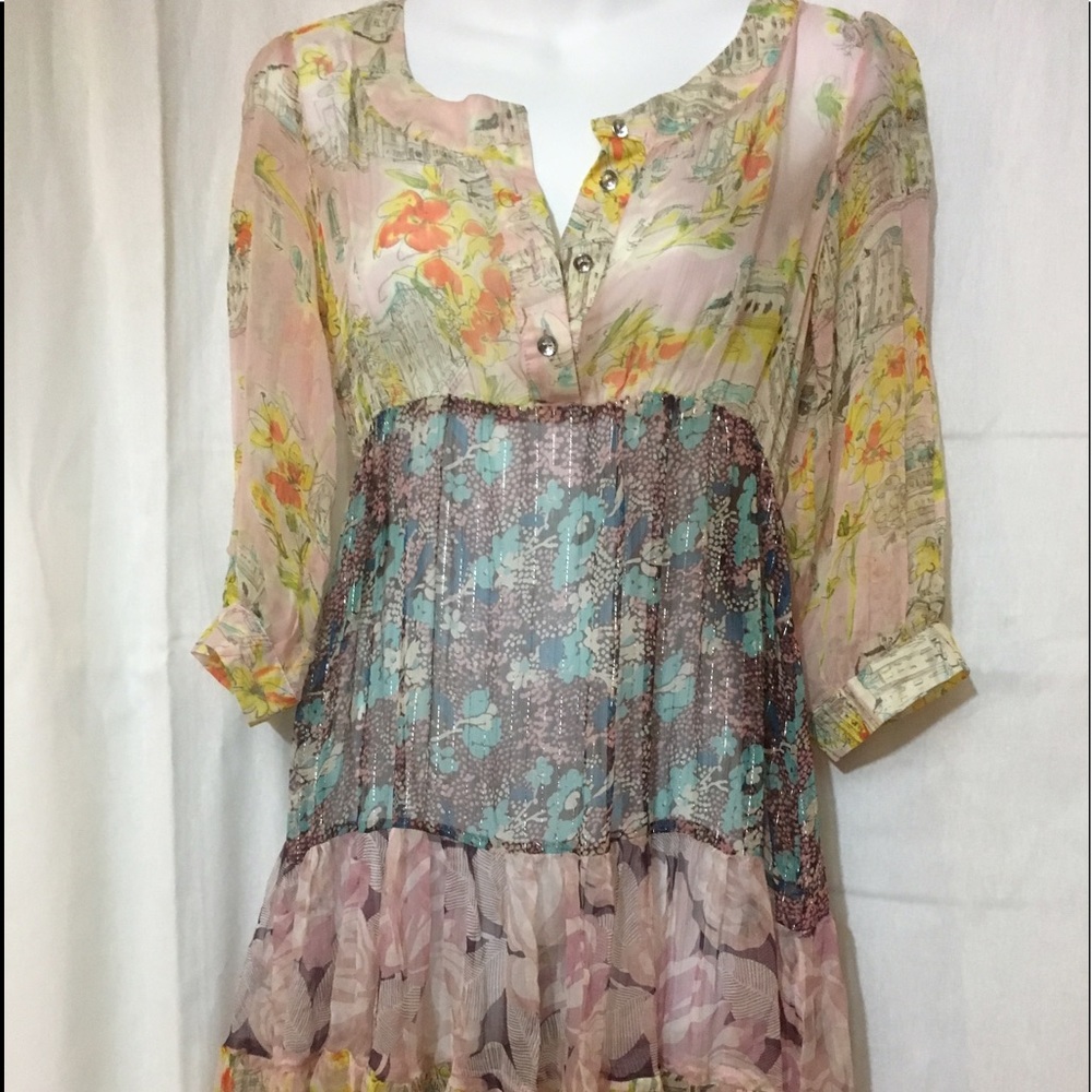 Pastel Silk Sheer Tunic Dress Small