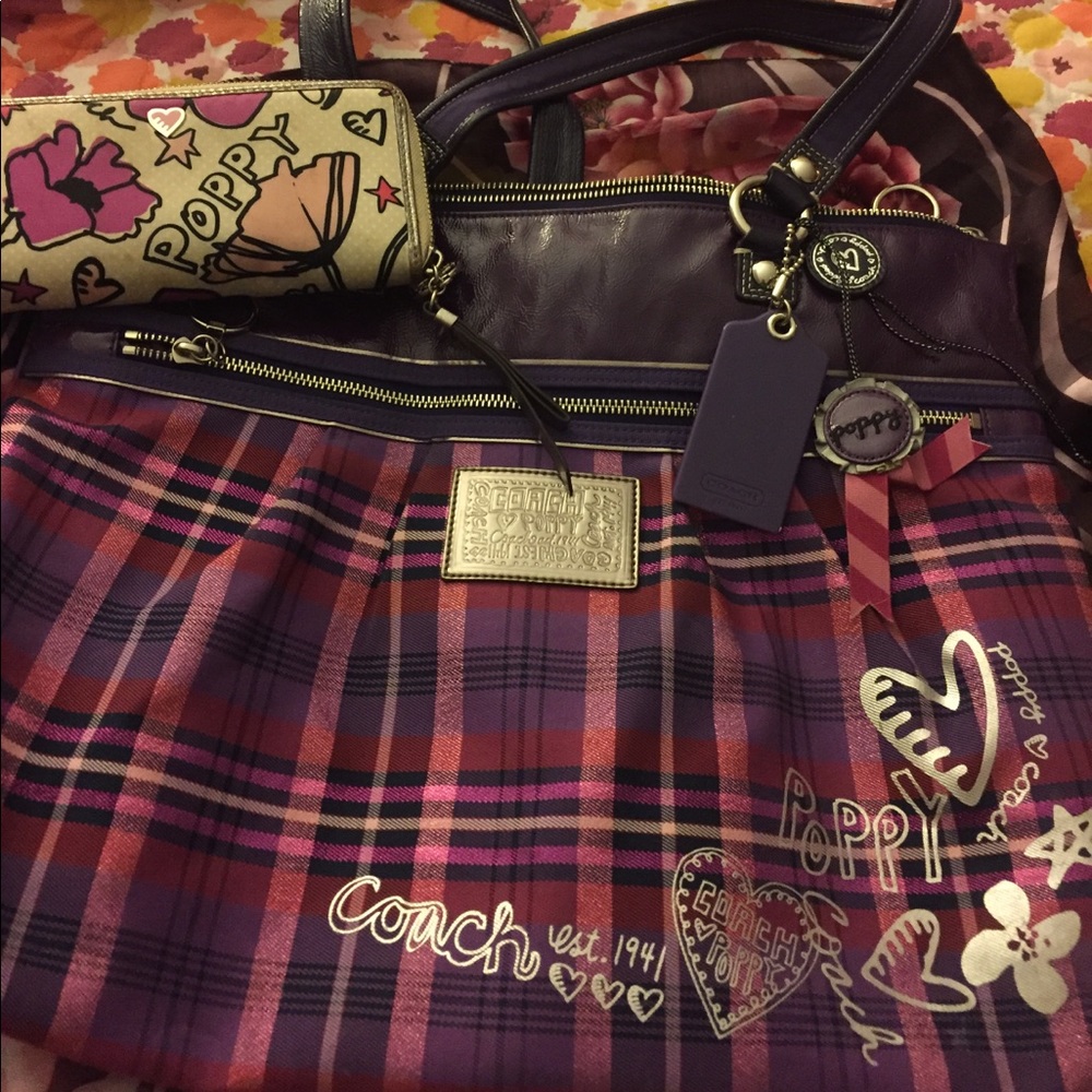 Coach Purple Poppy Bag and Wallet