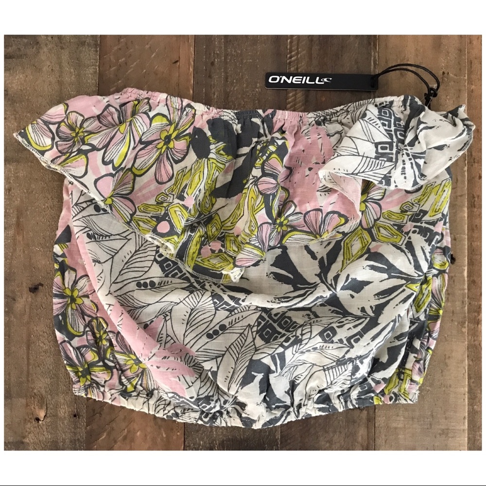 O'Neill Floral Print Tube Top with Ruffle Front