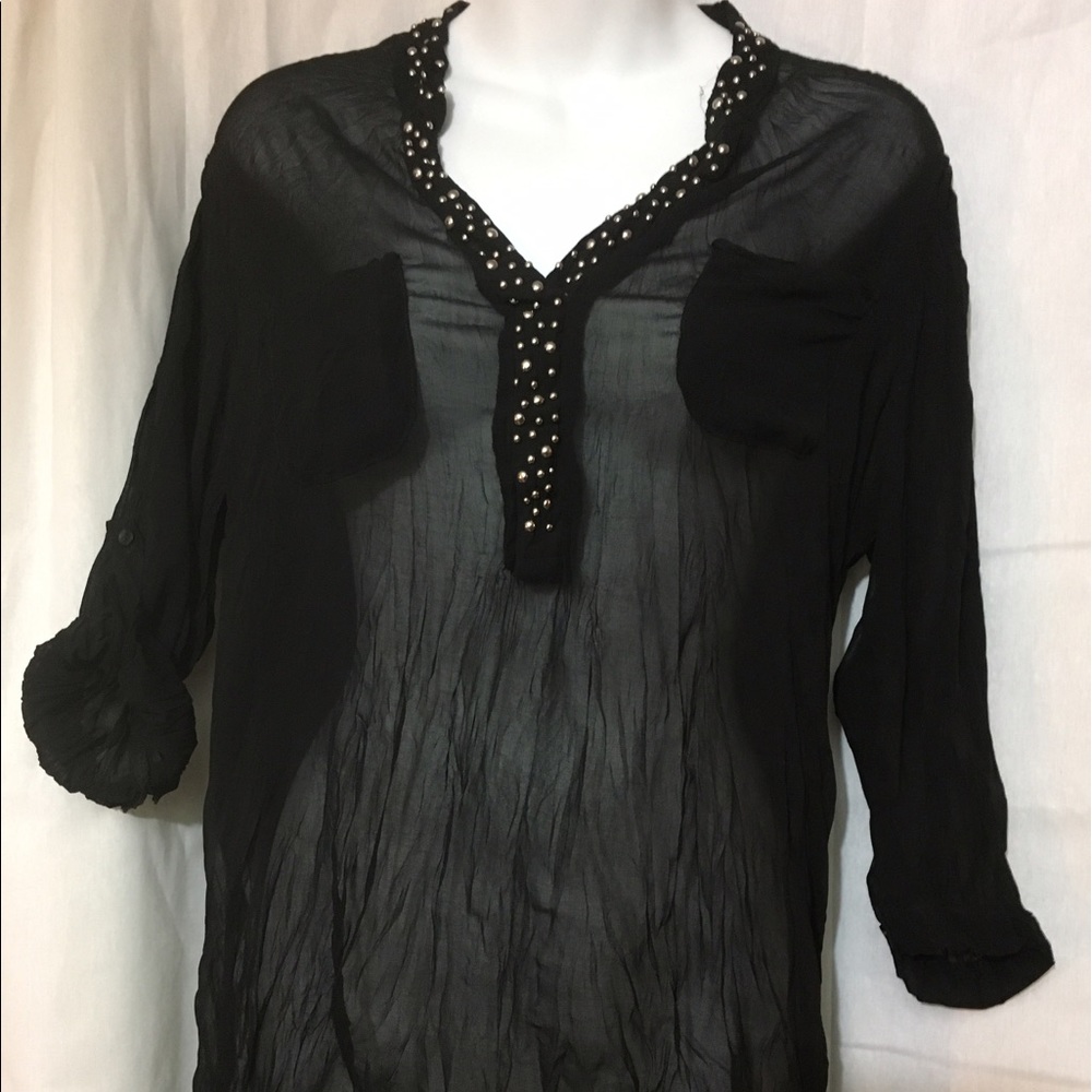 Sheer Black Dressy Blouse size Medium
