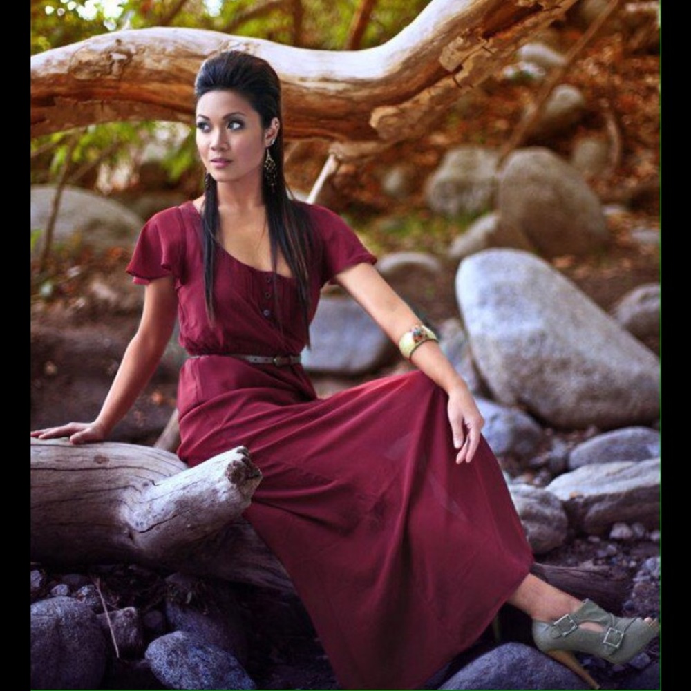 Sheer maxi dress with thin belt