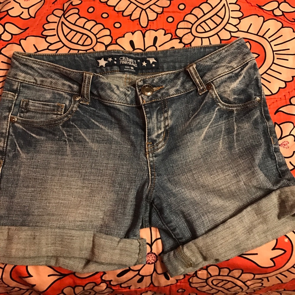 Celebrity pink denim shorts