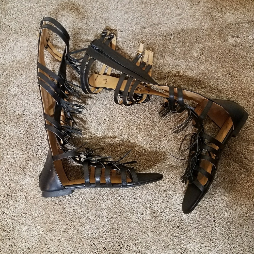 Black Fringe Gladiator Sandals