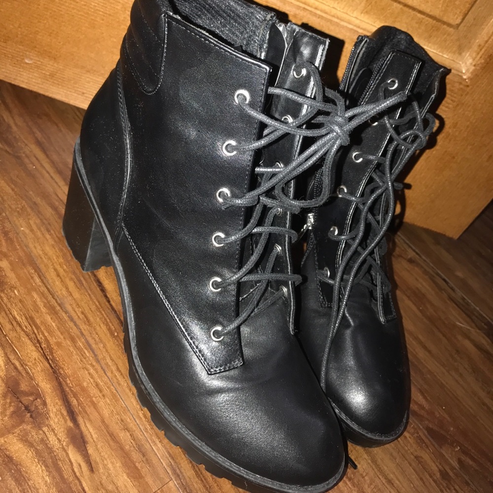 Black leather combat boots