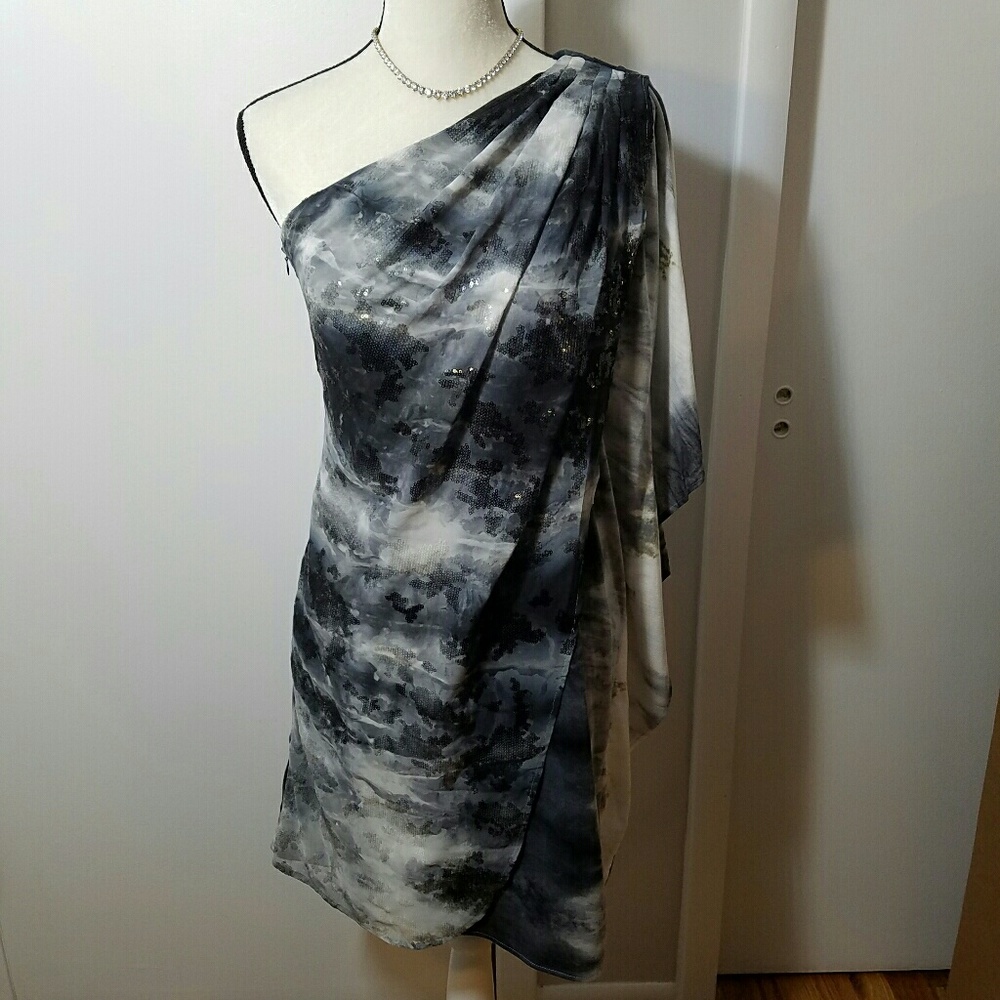Badgley Mischka One Shoulder Caftan Sheath Dress - Picture 1 of 8