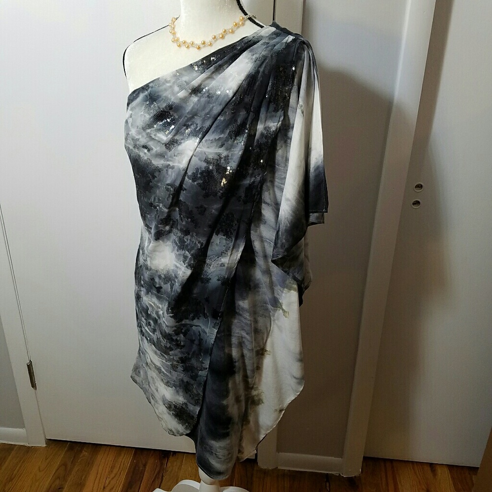 Badgley Mischka One Shoulder Caftan Sheath Dress - Picture 3 of 8