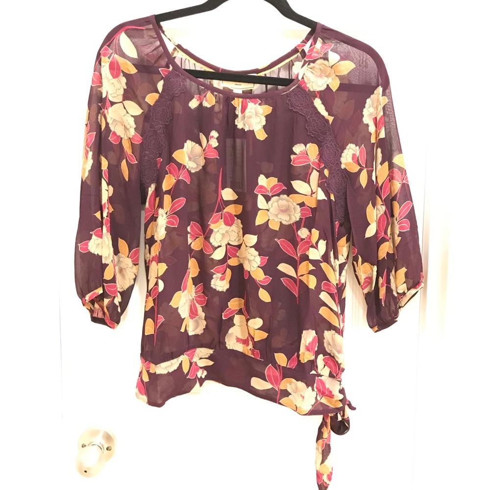 Anthro Moulinette Soeurs sheer floral blouse