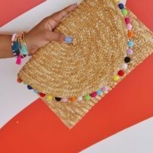 Pom Pom Straw Clutch Pom Pom Straw Clutch