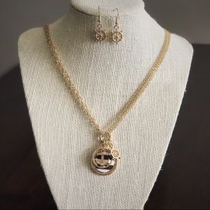 Sail Away Black Stripped Anchor Necklace Set