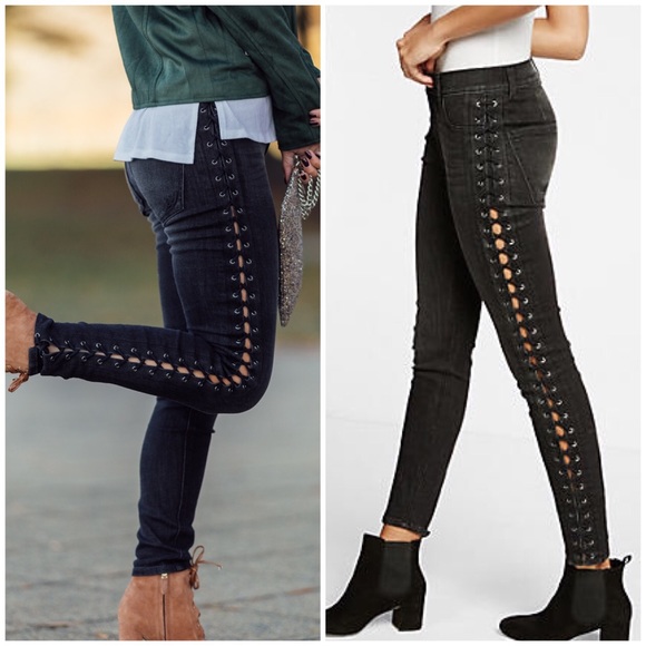 black jeans with lace up sides
