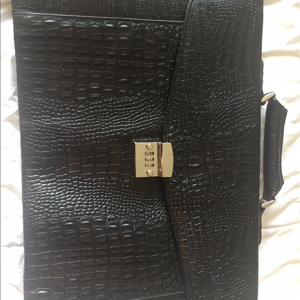 Black leather crocodile skin briefcase