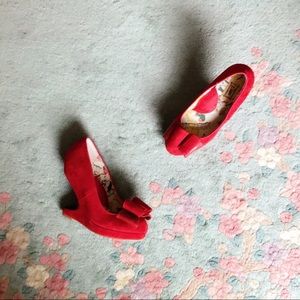 Miss L Fire red suede illusion heels