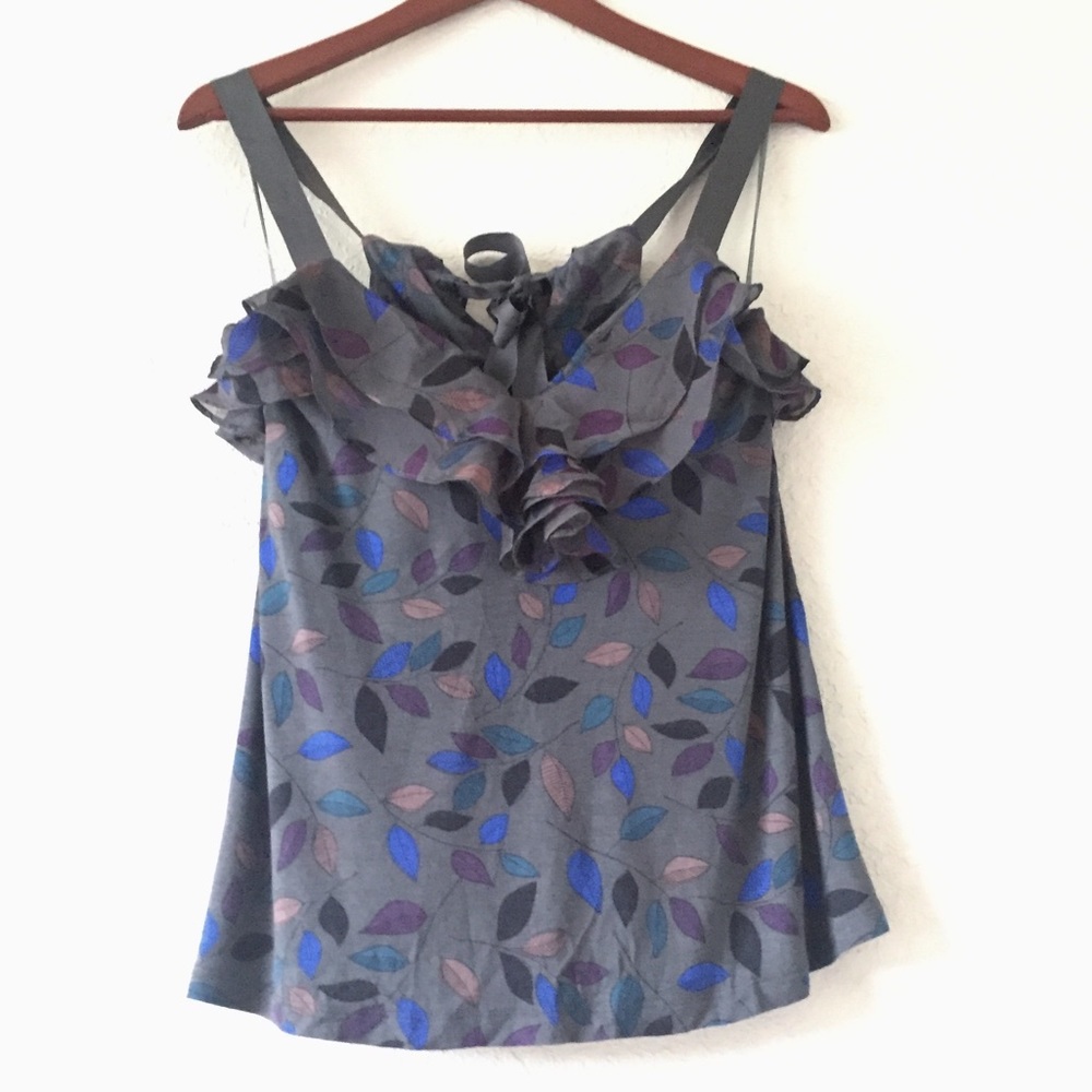 (Anthropologie} Greylin Floral Gray Bow Tank Top