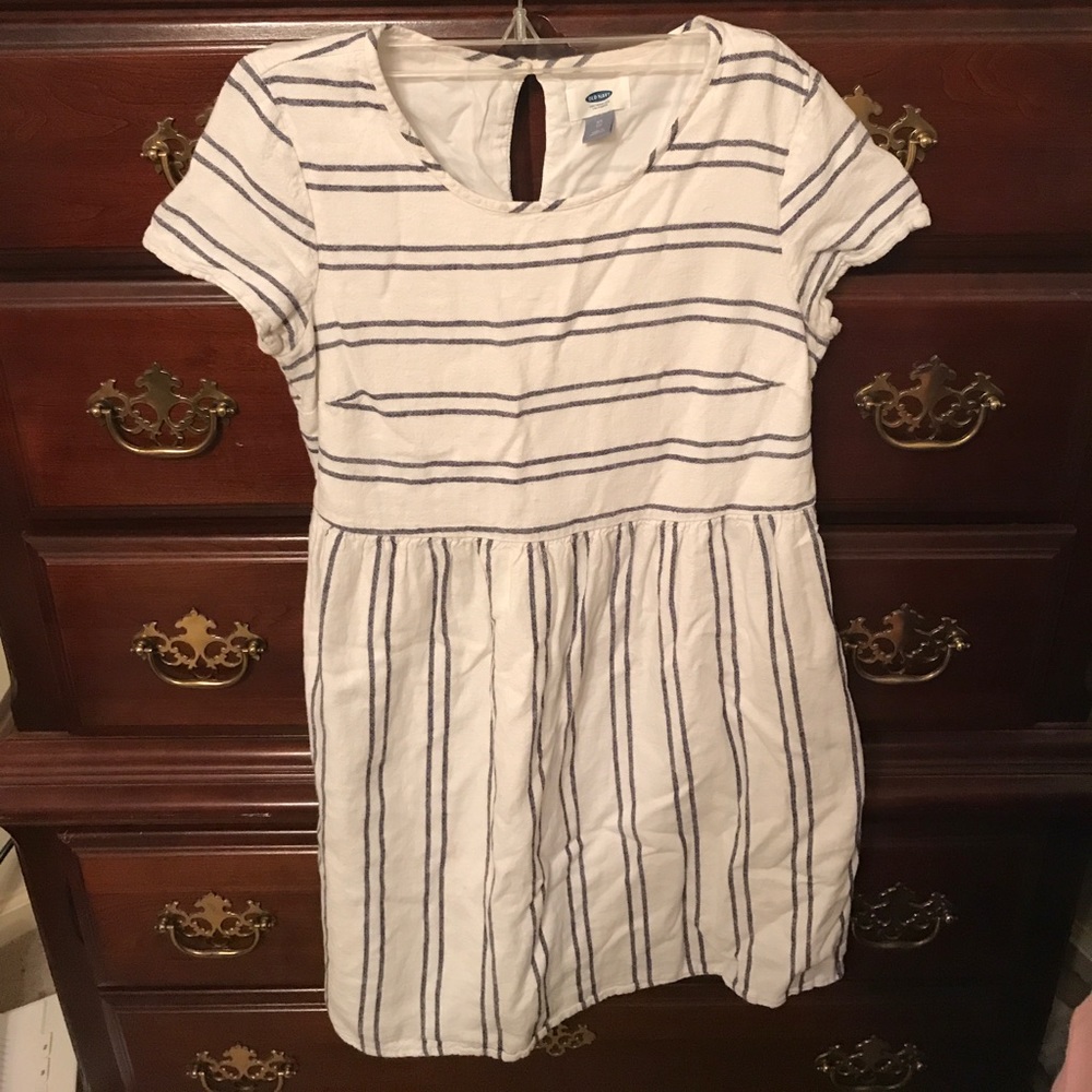 Blue and white striped/linen blend Old Navy dress