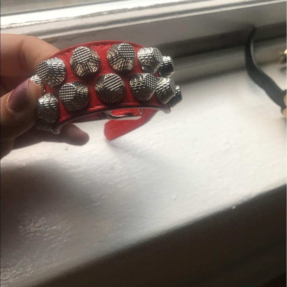 Balenciaga Red Arena 2 Row Stud Leather Bracelet