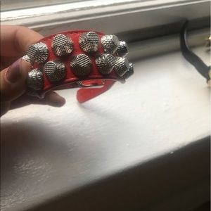 Balenciaga Red Arena 2 Row Stud Leather Bracelet