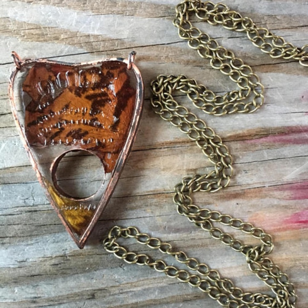 Ouija Planchette Necklace with Copper Surroundings