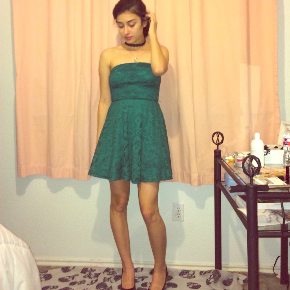 👗Floral Hunter Green Prom Dress