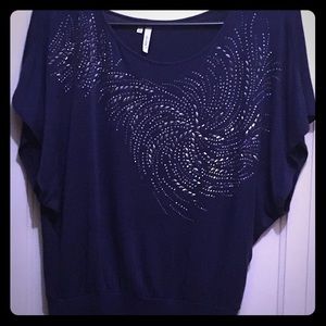 Super soft, loose fit-embellished top-navy blue