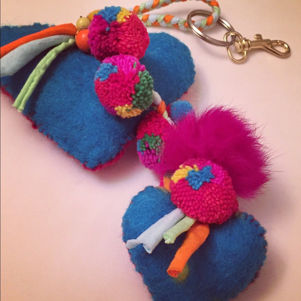 Handmade Pom Pom & Heart Felt Bag Charm