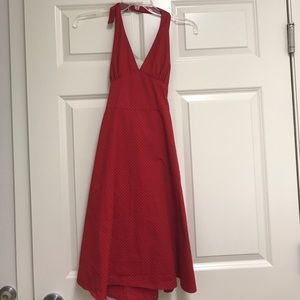 Red and black poka dot dress