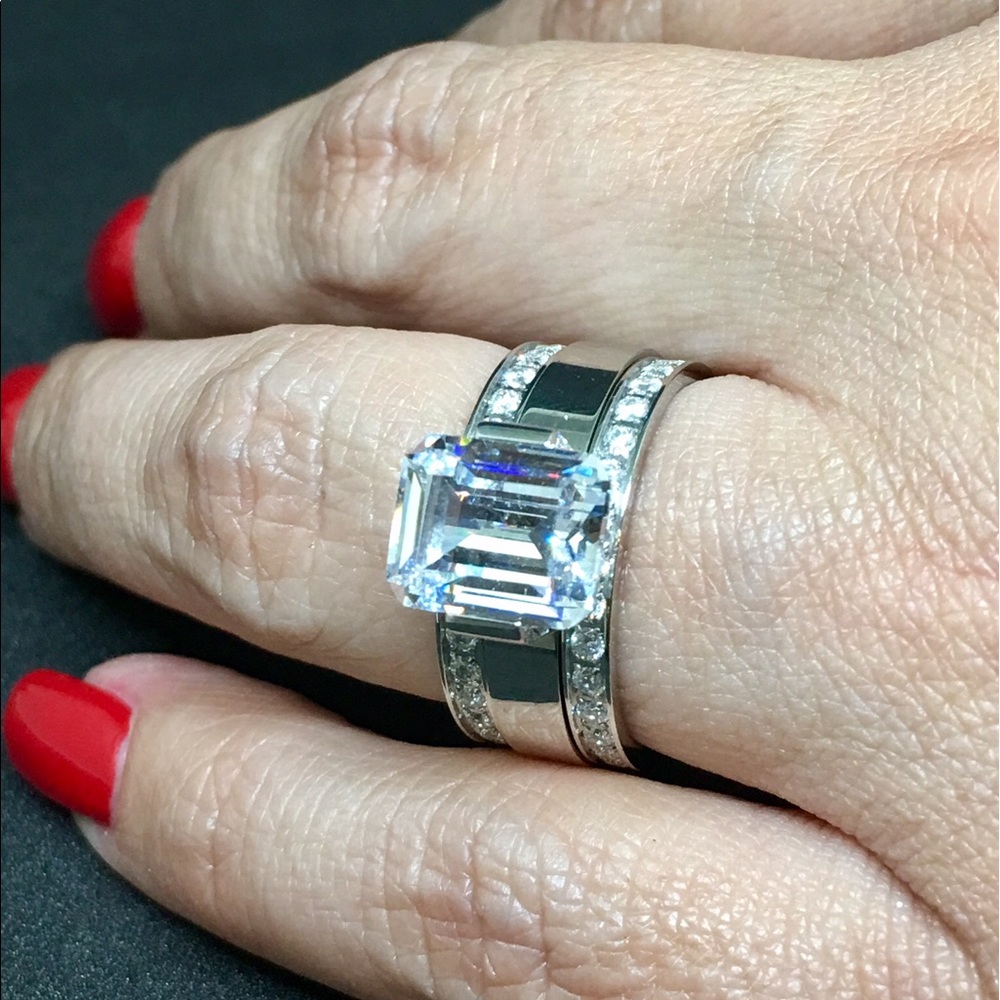 B.Tiff CZ Stainless Steel Ring Set