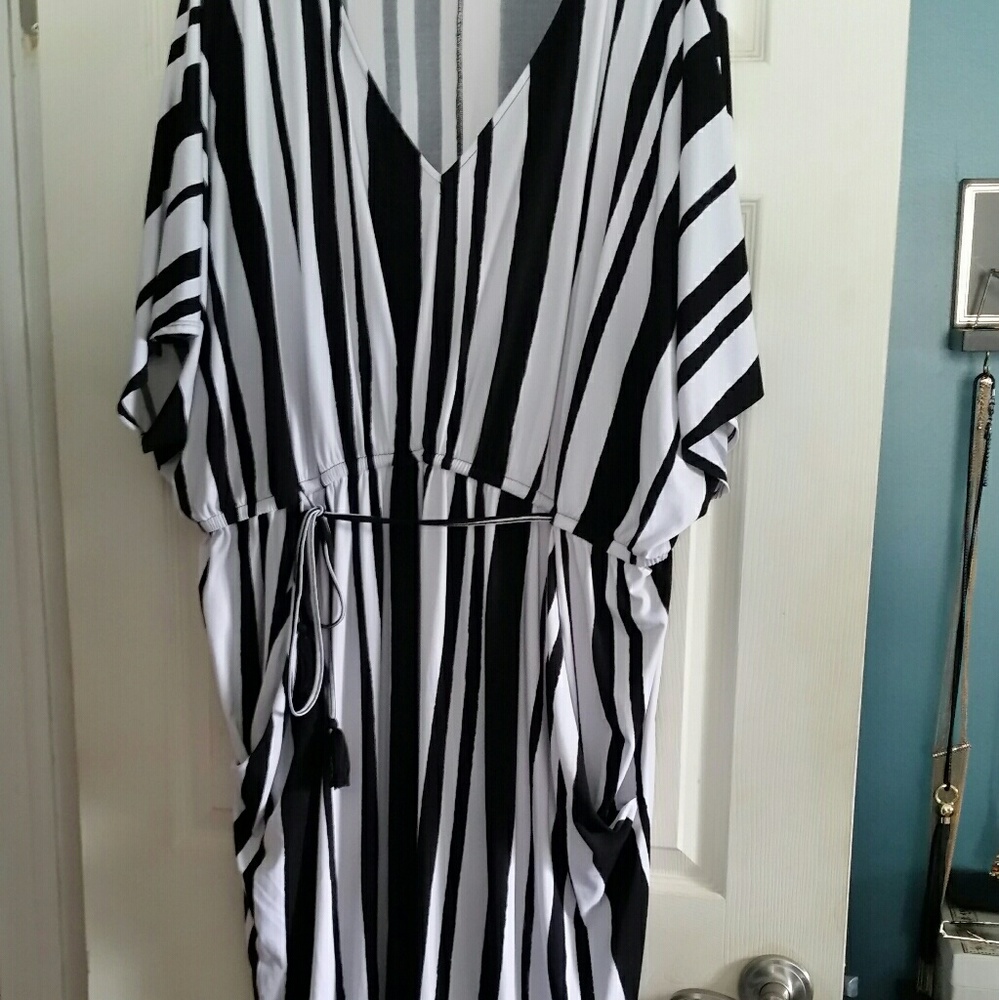 Black and white stripe maxi dress